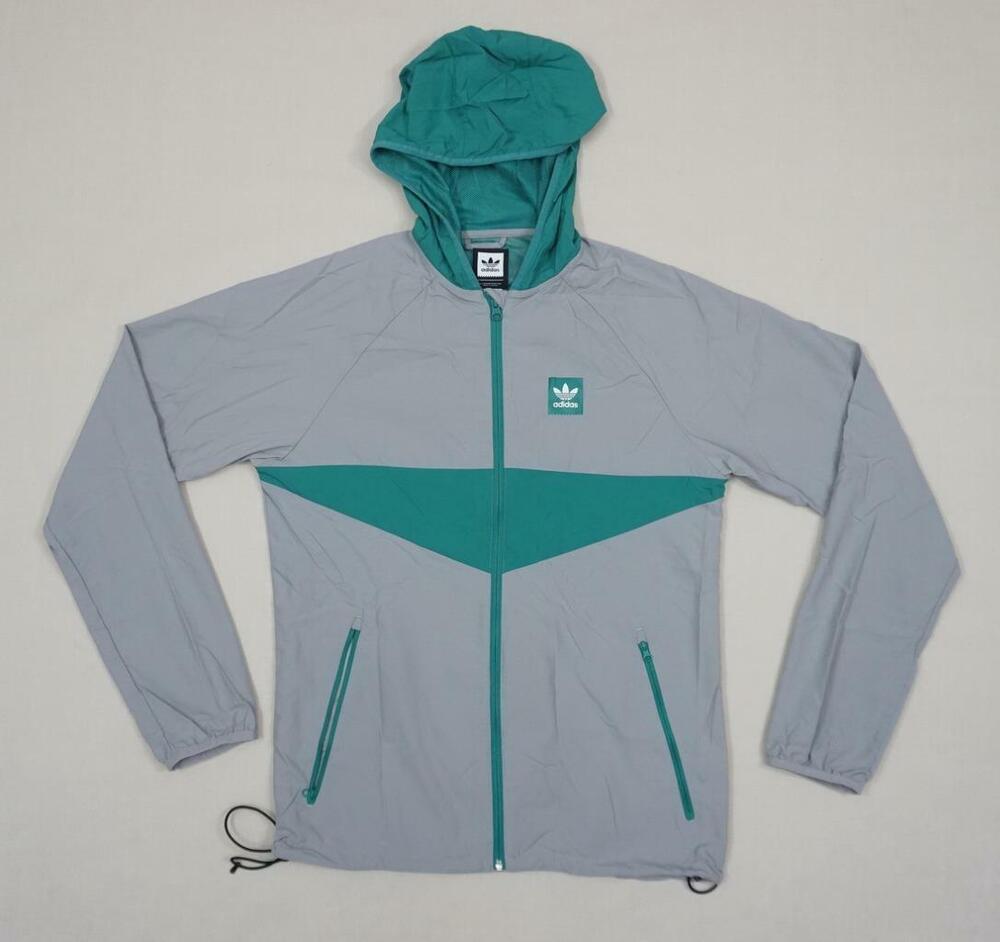 ADIDAS ORIGINALS TREFOIL USED MEN S GREY/TEAL GREEN JACKET/WINDBREAKER